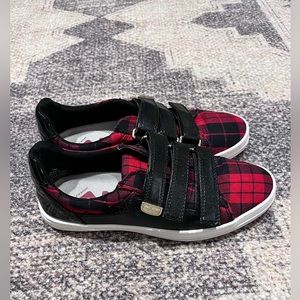 Anne Klein Red and Black Plaid Sneakers